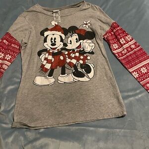 Disney Kids Gray and Red Mickey & Minnie Holiday Long Sleeve Tee